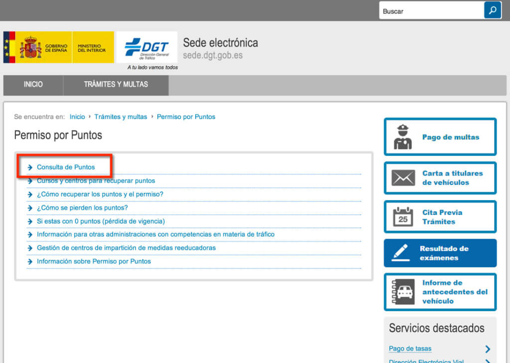Consultar el carnet por puntos