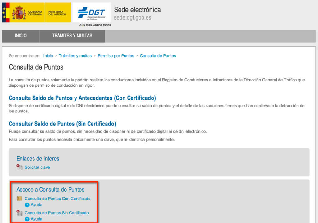Consultar el carnet por puntos